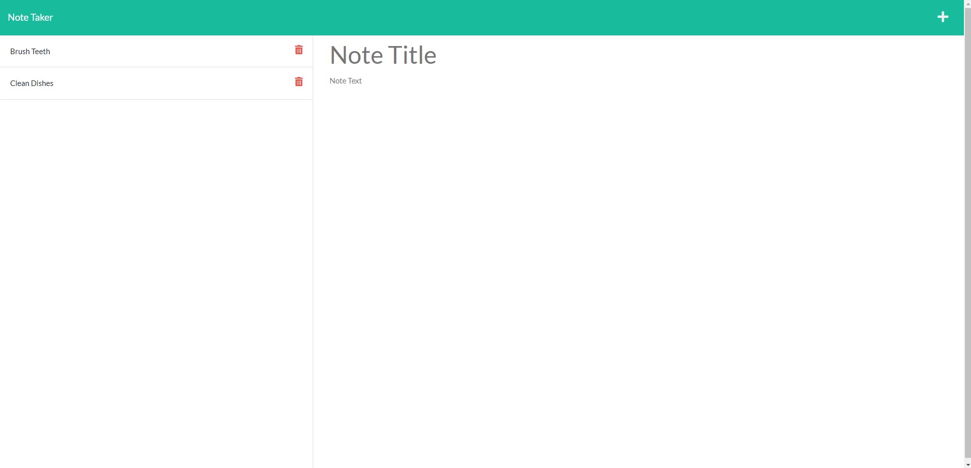 noteTaker Saved Note on page