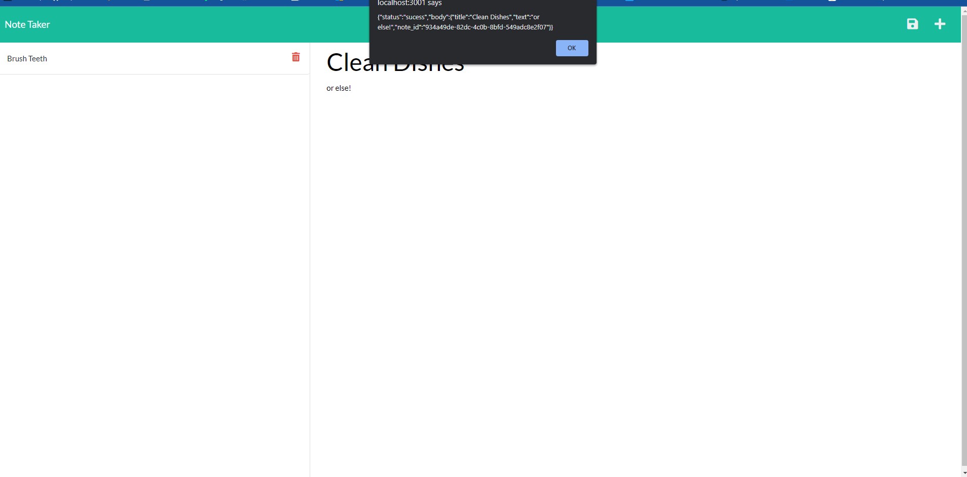 noteTaker Successfully Saved Note